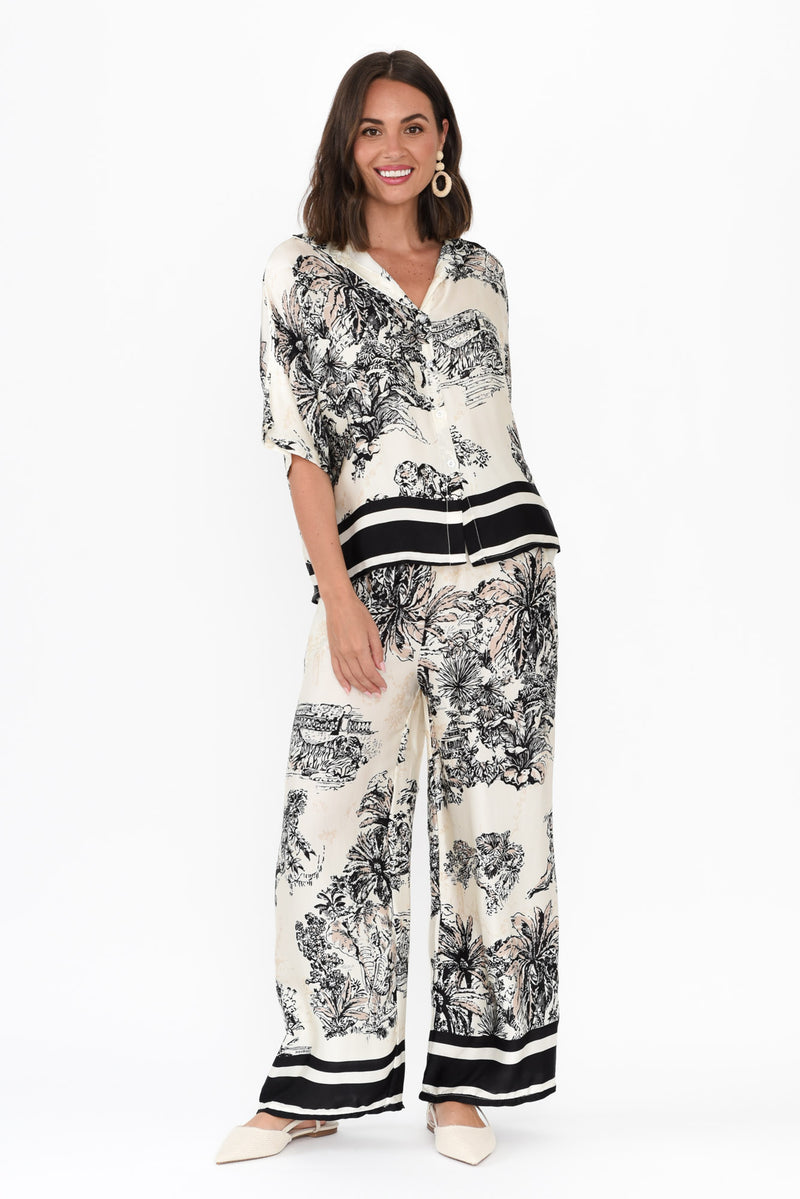 Chic Sea Green Cotton Printed Ankle Length Pant main image 1