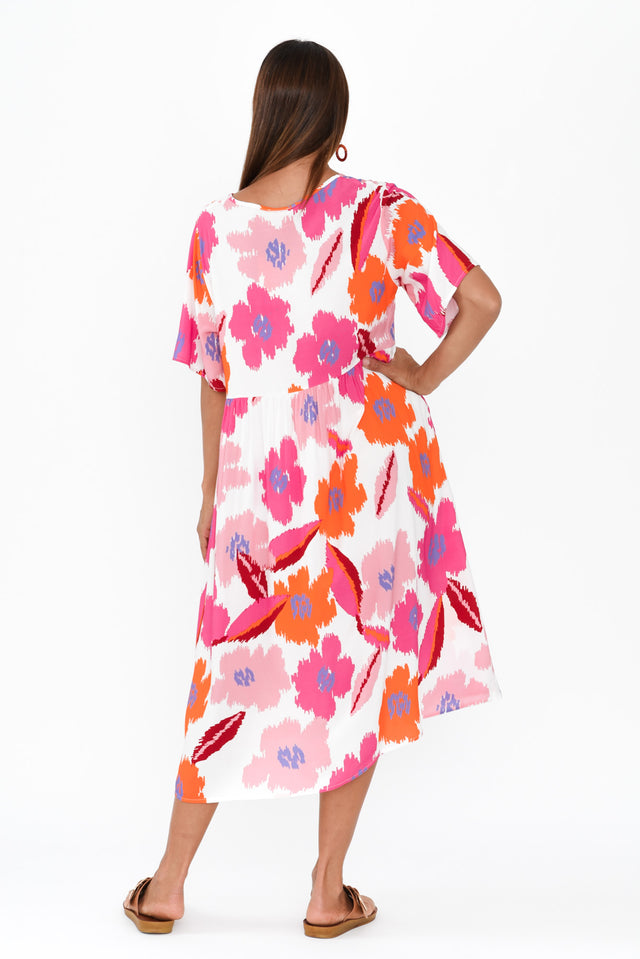 Sharlene Pink Abstract Floral Midi Dress