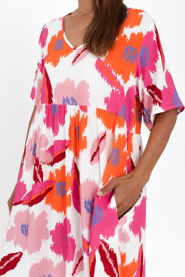 Sharlene Pink Abstract Floral Midi Dress