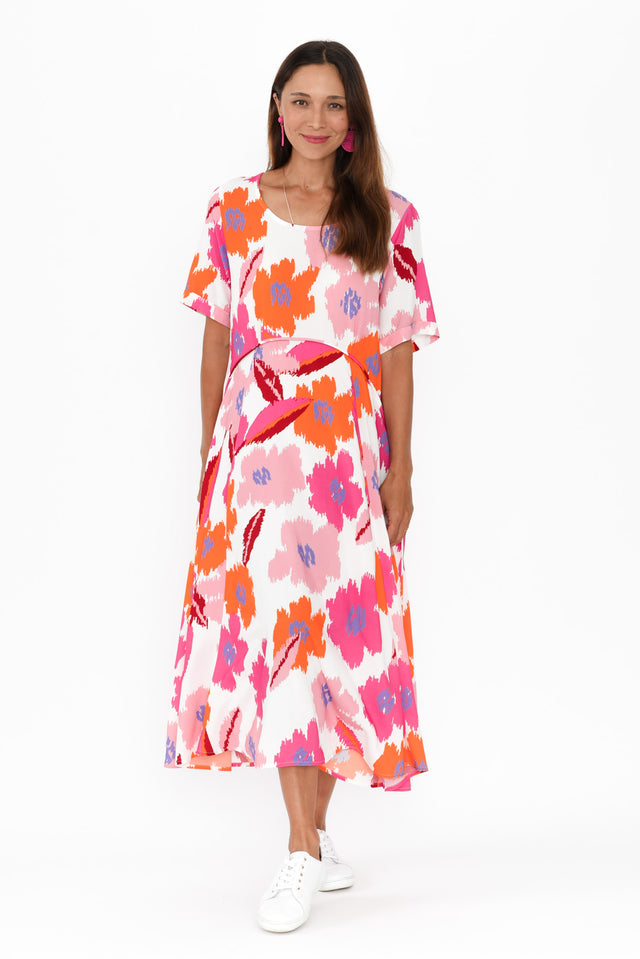 Sharlene Pink Abstract Floral Midi Dress banner image