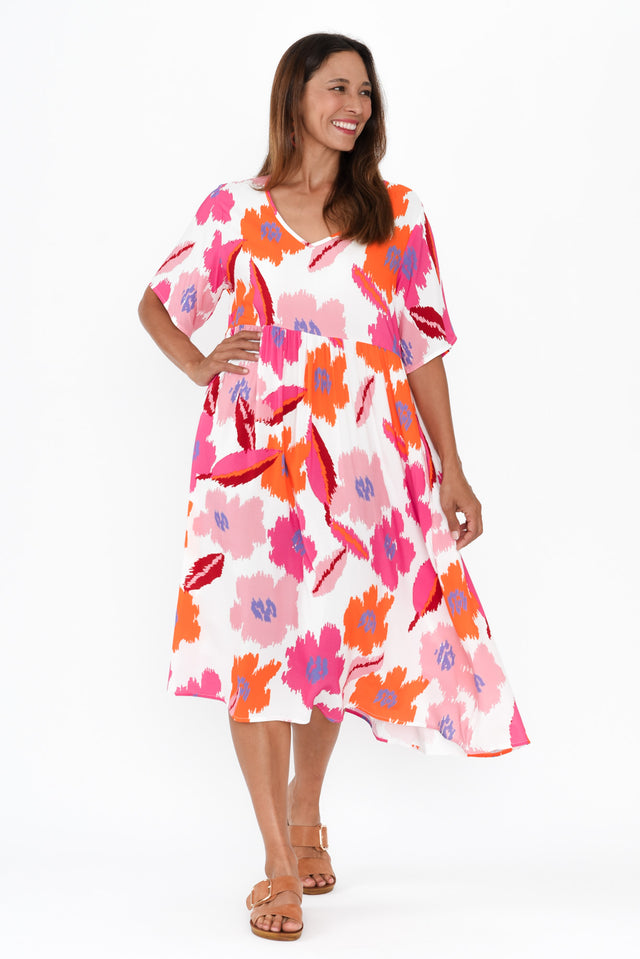 Sharlene Pink Abstract Floral Midi Dress