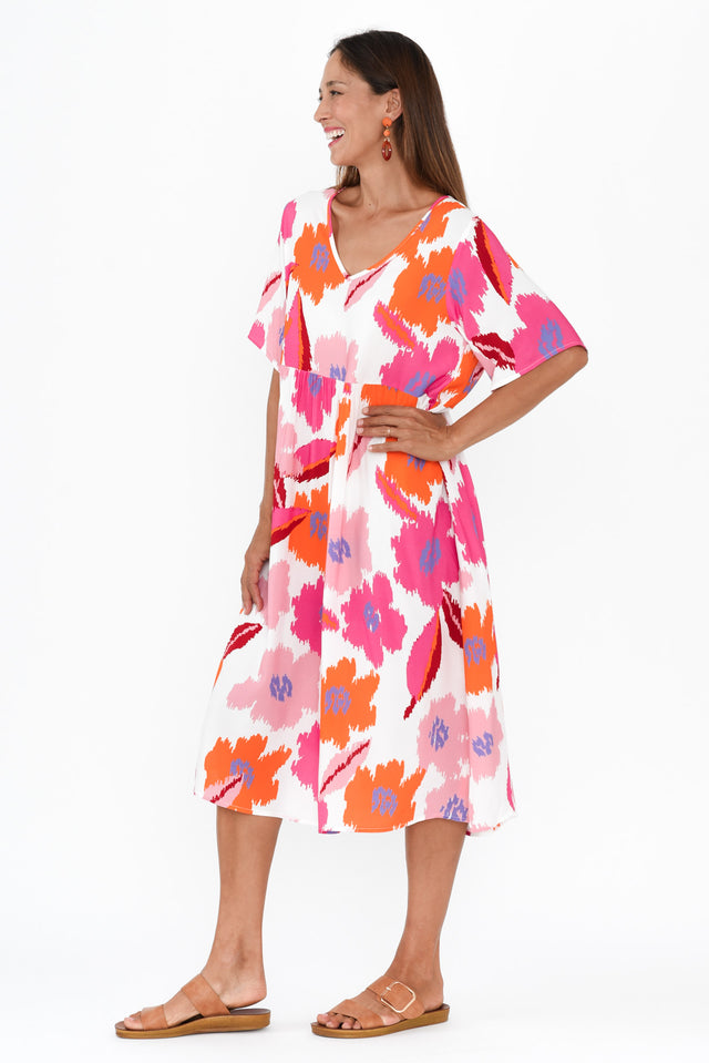 Sharlene Pink Abstract Floral Midi Dress