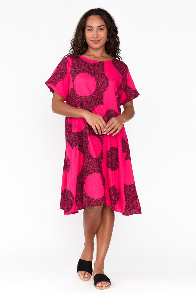 Shayann Pink Spot Linen Cotton Dress
