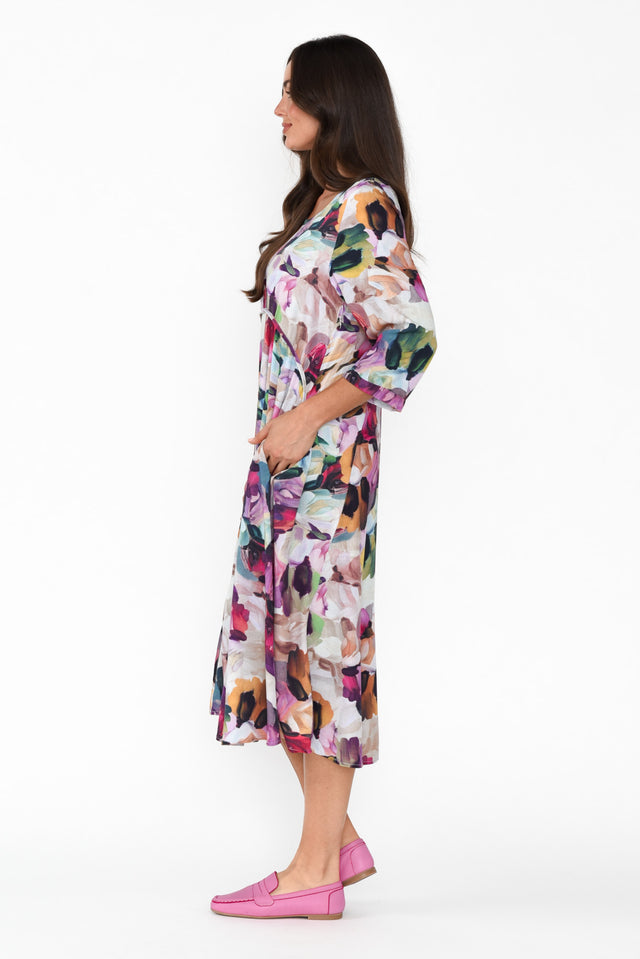 Shira Purple Floral Cotton Blend Dress