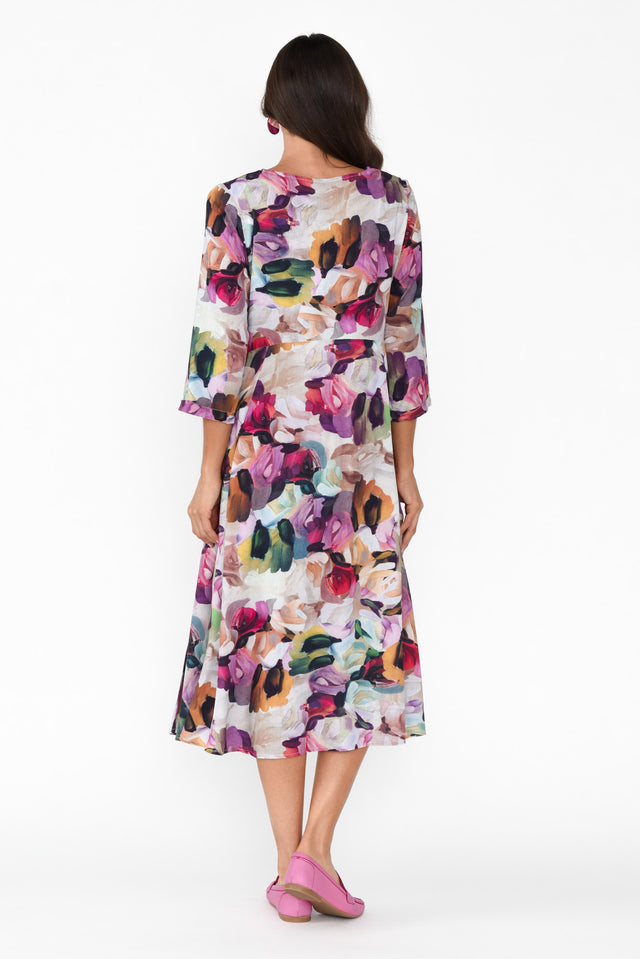 Shira Purple Floral Cotton Blend Dress