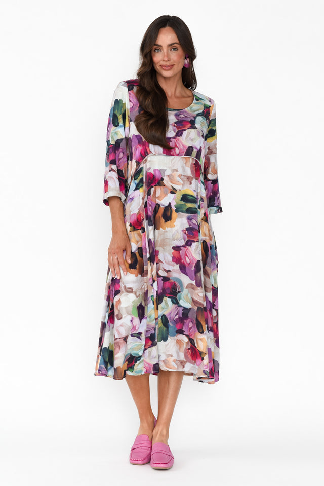 Shira Purple Floral Cotton Blend Dress