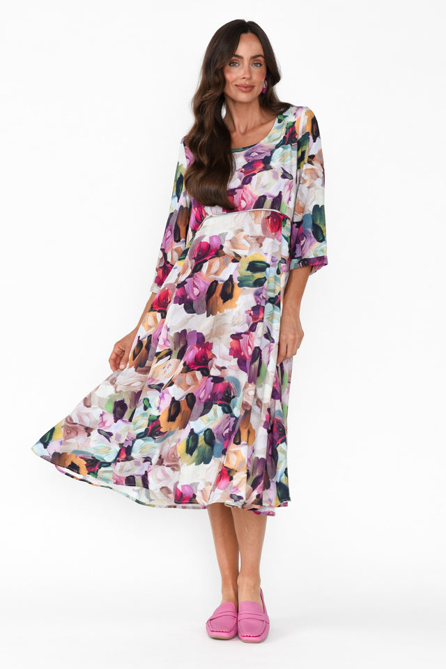 Shira Purple Floral Cotton Blend Dress