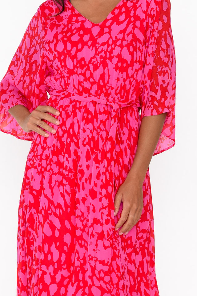 Shivers Pink Animal Flutter Sleeve Dress image 3