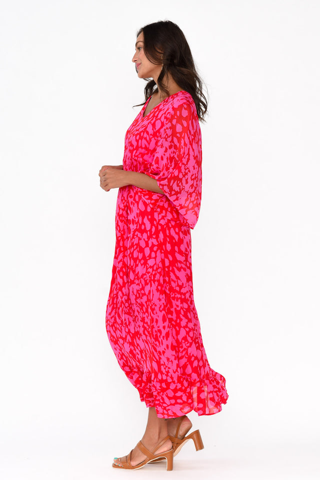 Shivers Pink Animal Flutter Sleeve Dress image 4