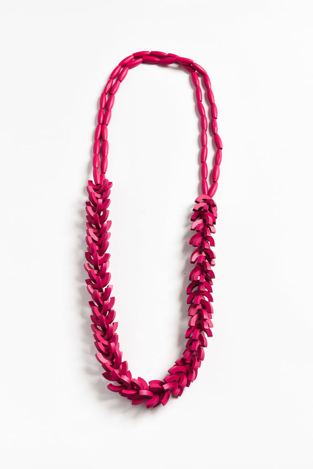 Sidonia Hot Pink Wooden Bead Necklace image 1