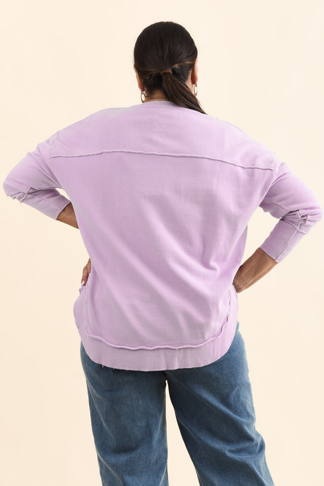 Signature Lilac Cotton Creweck Sweatshirt,Back,Brunette model,alt text|model:Pilita image 4