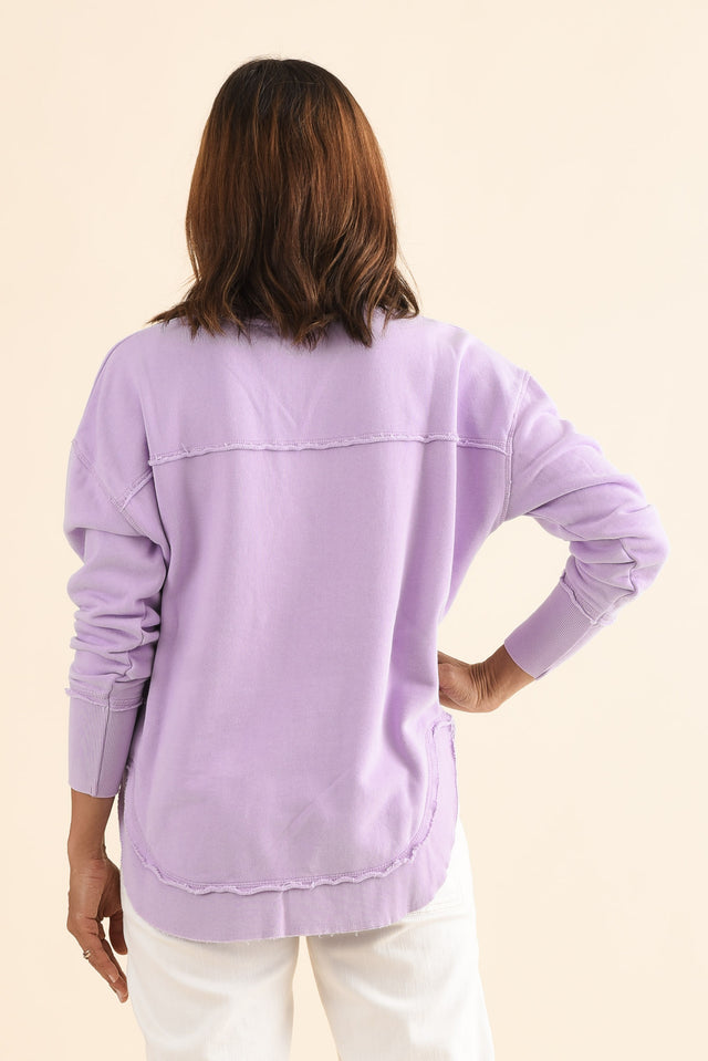 Signature Lilac Cotton Crewneck Sweatshirt,Back,Brunette model,alt text|model:Cara image 5
