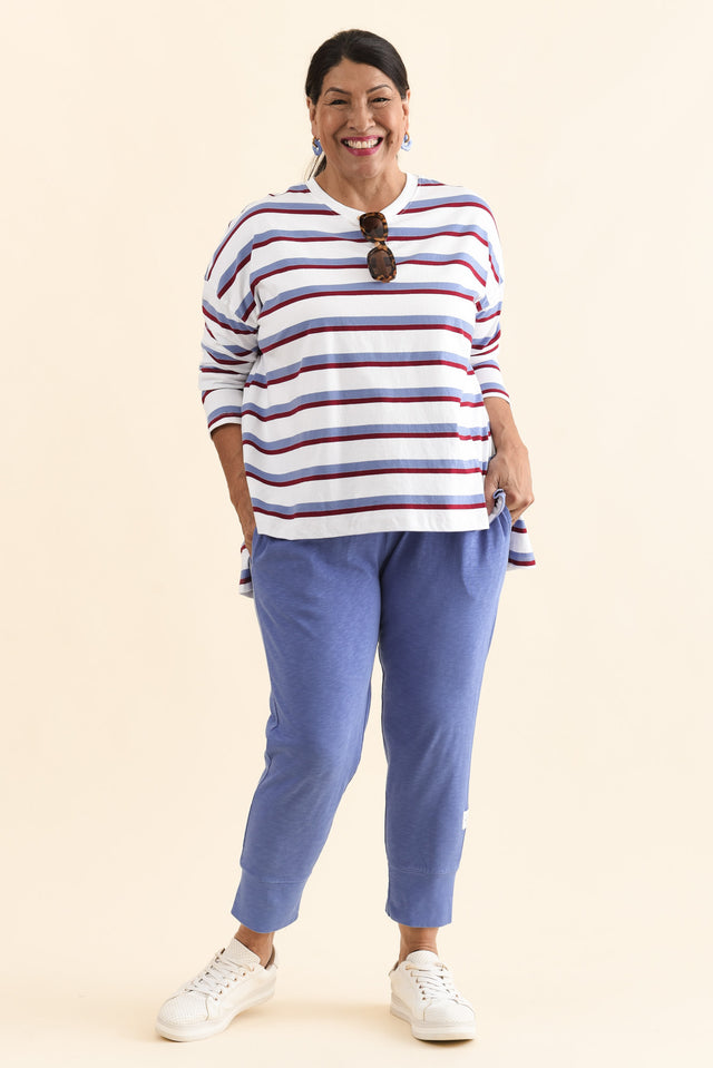 Fundamental Brunch Blue Cotton Sweatpants,Full Body,Brunette model,alt text|model:Pilita