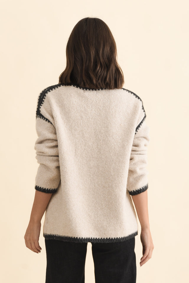 Simba Beige Contrast Knit Jumper,Brunette model,alt text|model:MJ image 5