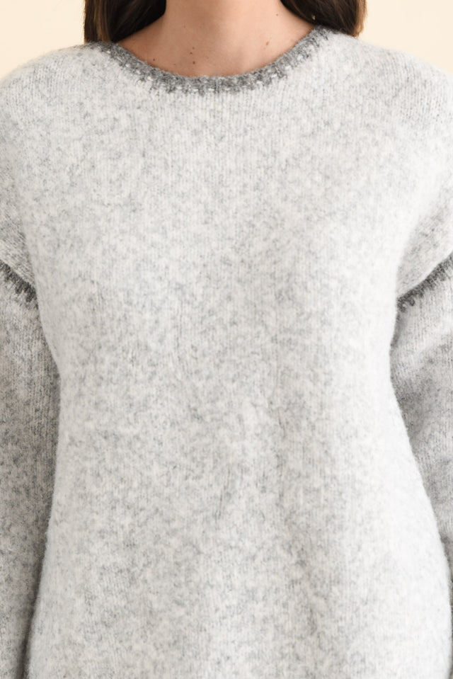 Simba Grey Contrast Knit Jumper,Brunette model,alt text|model:MJ image 6