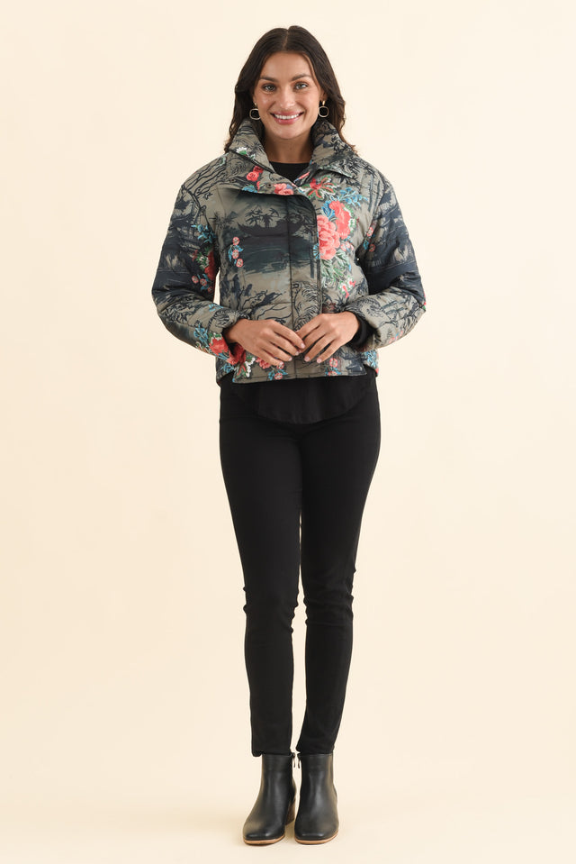 Simona Pink Flower Puffer Jacket,Brunette model,alt text|model:Brontie image 7