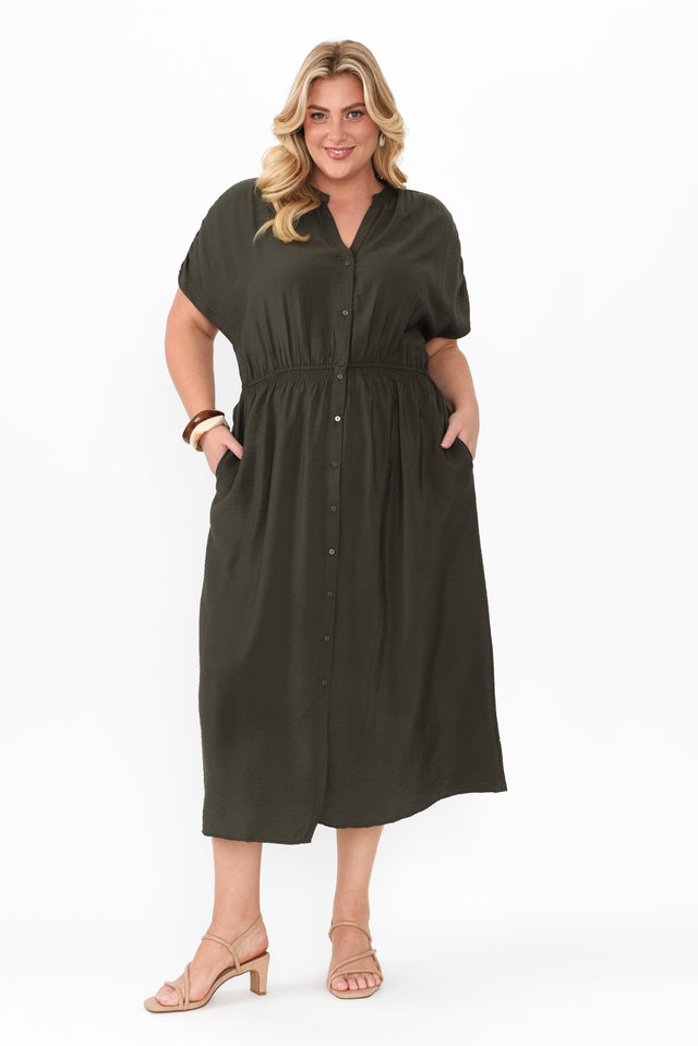 Simone Khaki Button Dress