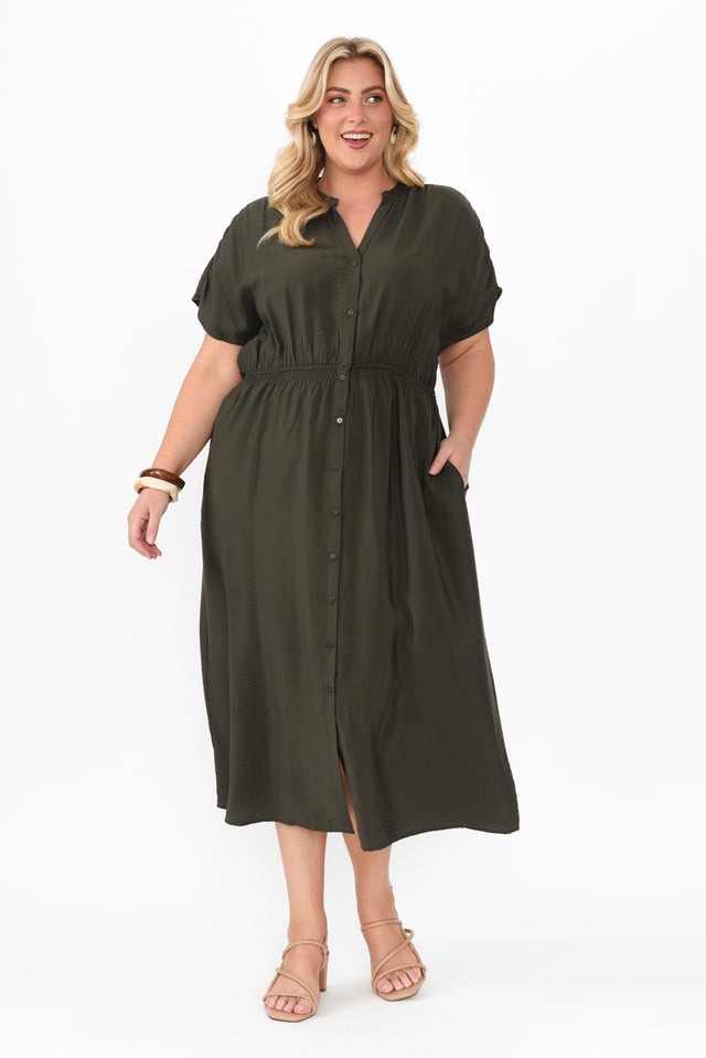 Simone Khaki Button Dress