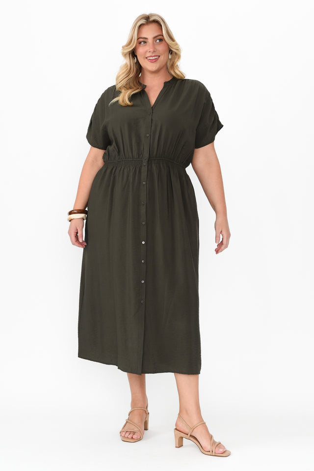 Simone Khaki Button Dress