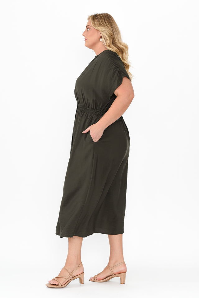 Simone Khaki Button Dress