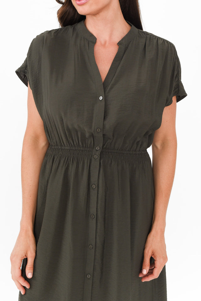 Simone Khaki Button Dress