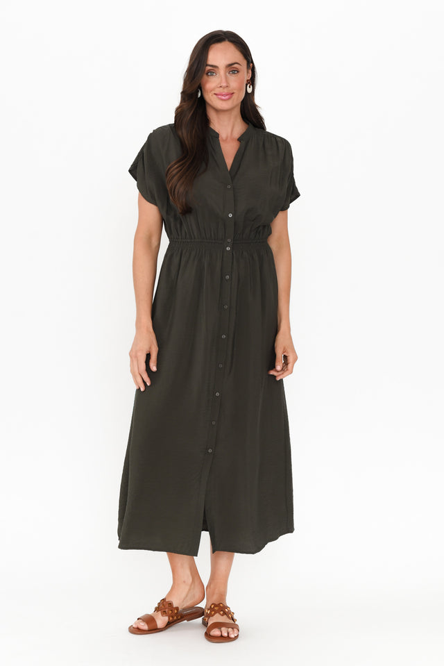 Simone Khaki Button Dress