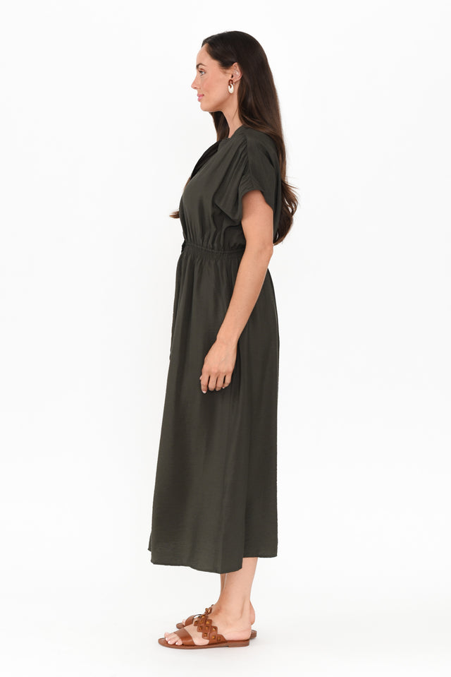 Simone Khaki Button Dress