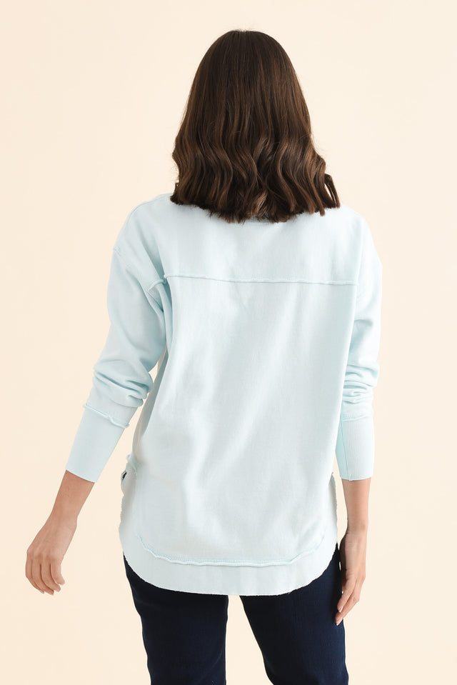 Simplified Blue Cotton Crewneck Sweatshirt,Back,Brunette model,alt text|model:MJ image 4