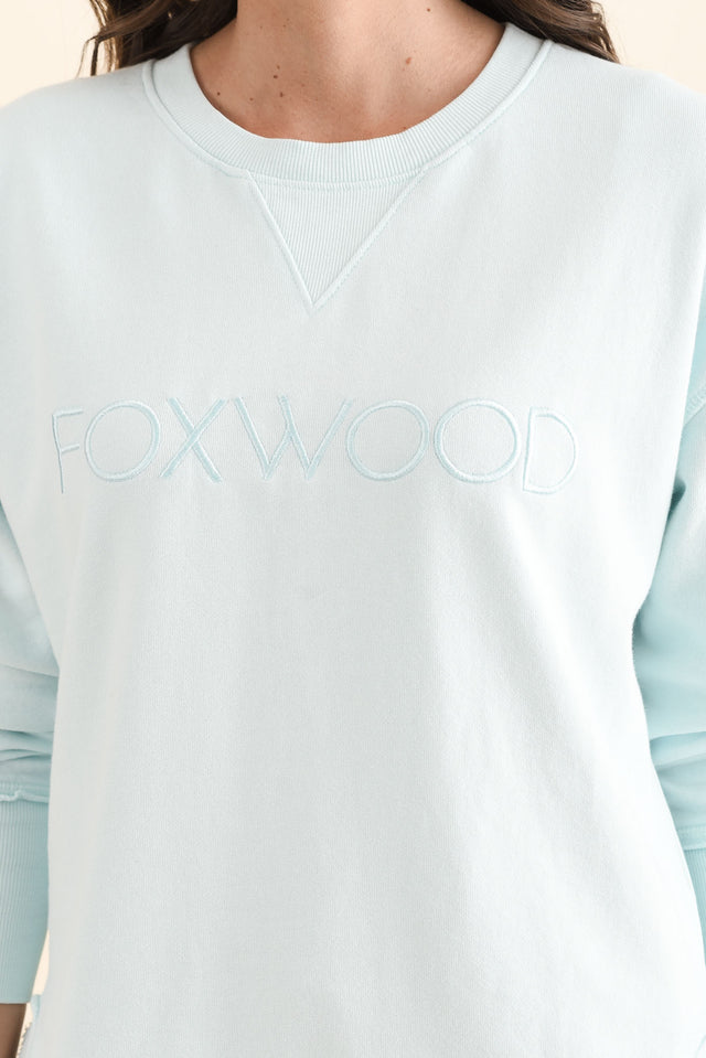Simplified Blue Cotton Crewneck Sweatshirt,Detail,Brunette model,alt text|model:MJ image 5