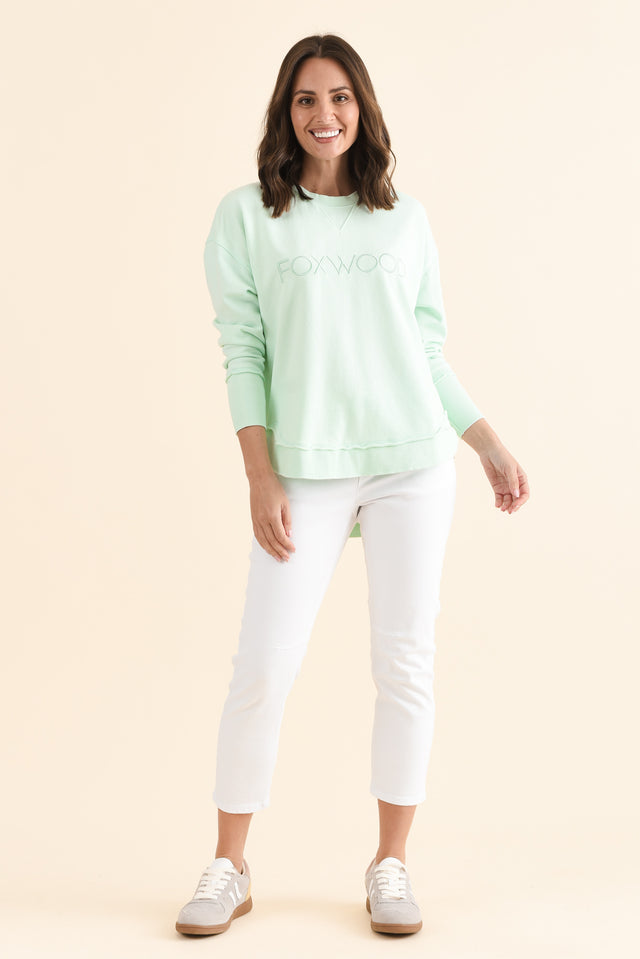 Simplified Mint Cotton Crewneck Sweatshirt,Full Body,Brunette model,alt text|model:MJ image 2
