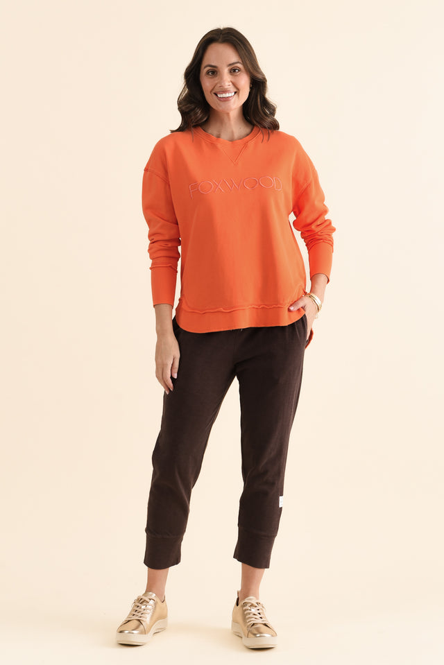 Simplified Orange Cotton Crewneck Sweatshirt,brunette model,Full Outfit,alt text|model:MJ image 2