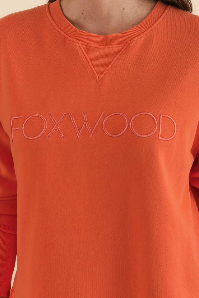 Simplified Orange Cotton Crewneck Sweatshirt,brunette model,Close up of outfit,alt text|model:MJ image 5