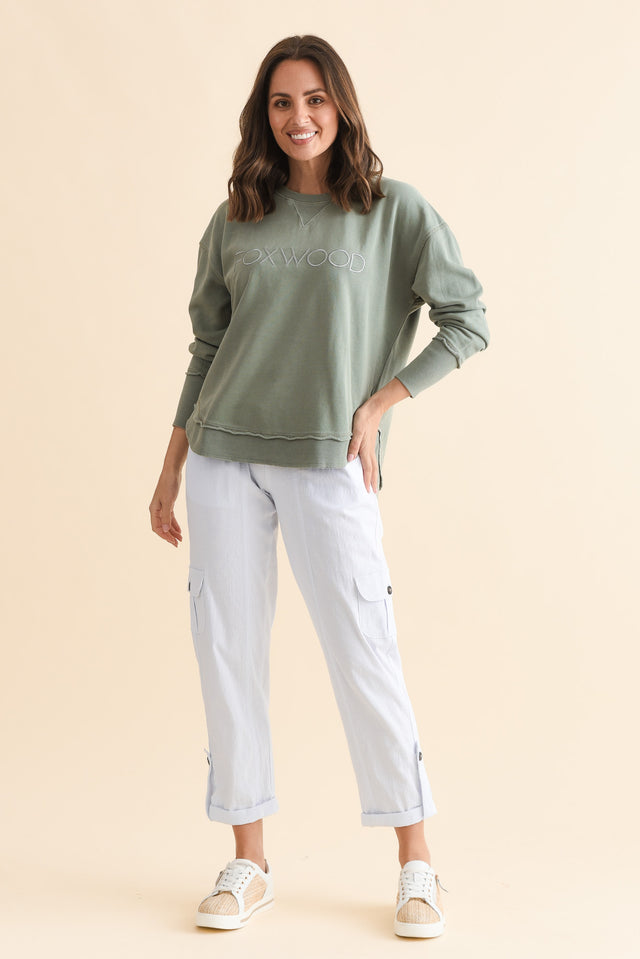 Simplified Sage Cotton Crewneck Sweatshirt,Full Body,Brunette model,alt text|model:MJ image 3