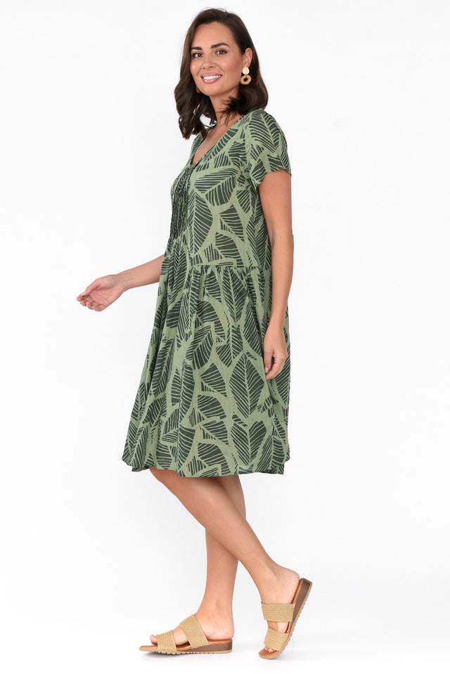 Sinead Green Leaf Gathered Side Dress