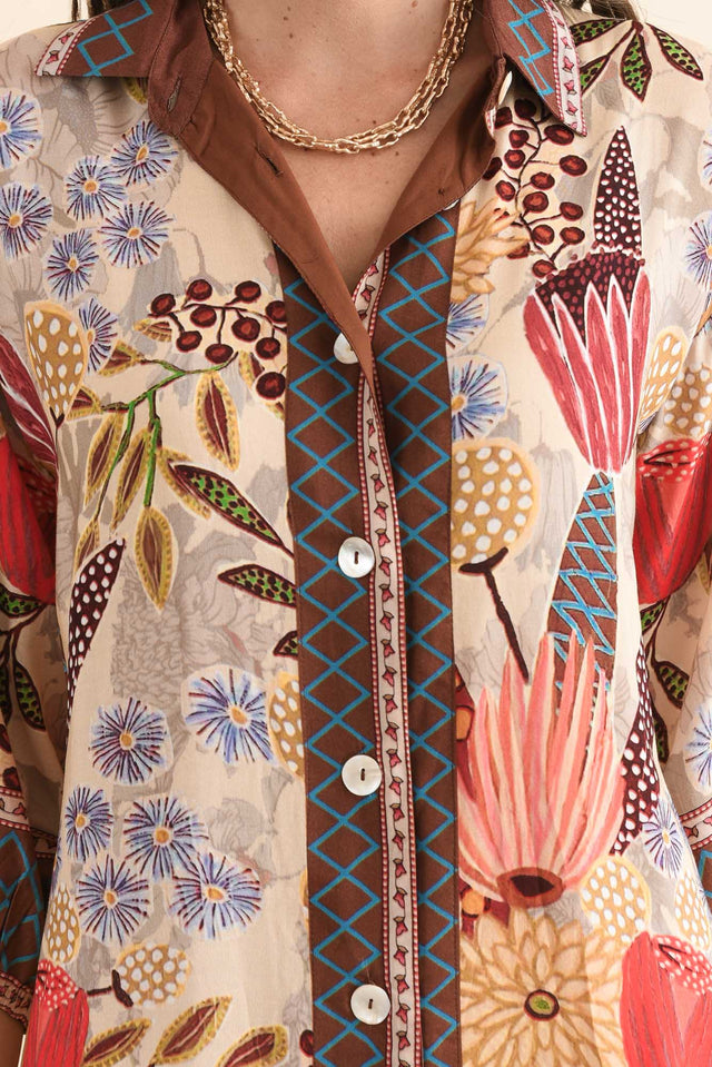 Sira Orange Garden Shirt Dress,Detail,Brunette model,alt text|model:MJ image 5