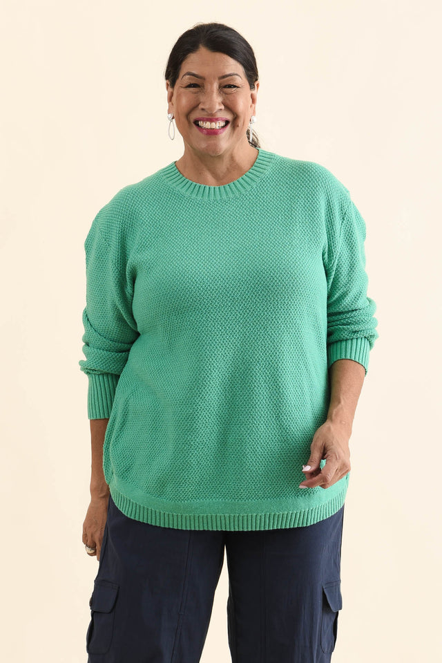 Skylar Green Cotton Blend Knit Jumper,Front,Brunette model,alt text|model:Pilita image 9