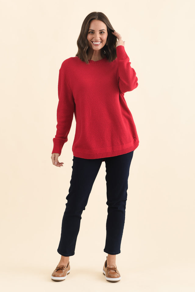 Skylar Red Cotton Blend Knit Jumper,Brunette model,alt text|model:MJ image 8