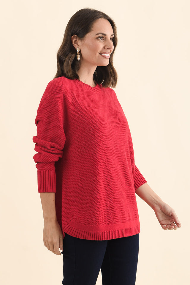 Skylar Red Cotton Blend Knit Jumper,Brunette model,alt text|model:MJ image 5