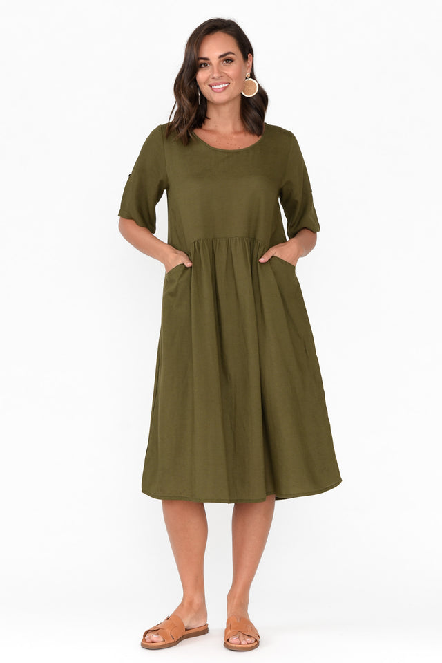 Sloane Olive Cotton Blend Dress thumbnail 2