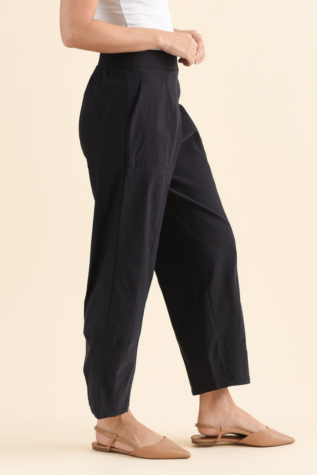 SmartFlex Navy Barrel Pants,Side,Brunette model,alt text|model:MJ image 3