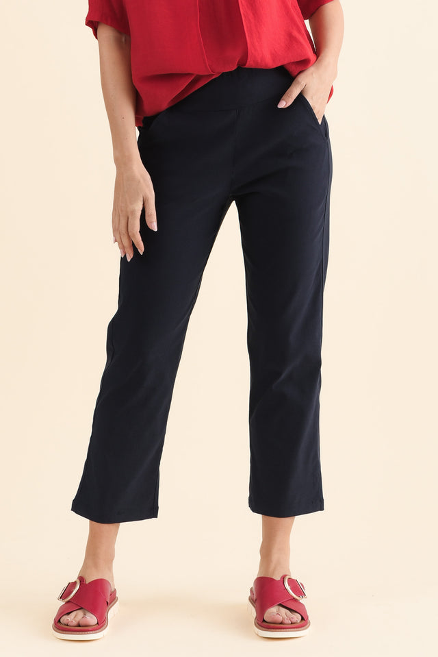 SmartFlex Navy Straight Leg Pants,Front,Brunette model,alt text|model:MJ image 1