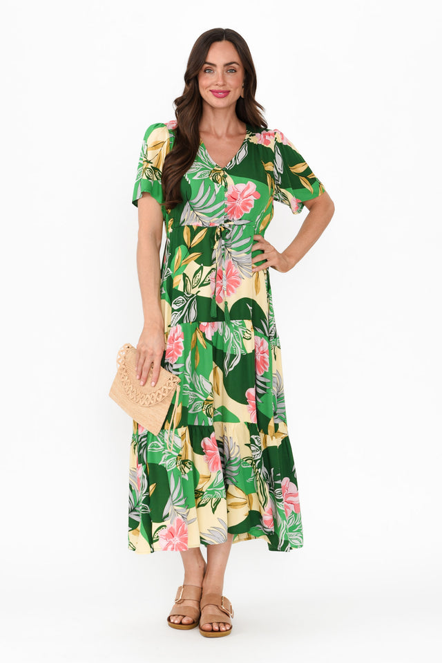 Solene Green Tropical Tier Dress banner image