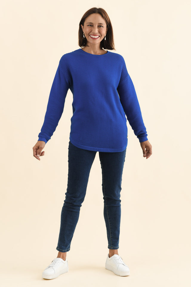 Somer Cobalt Organic Cotton Knit Jumper,Brunette model,alt text|model:Cara image 7