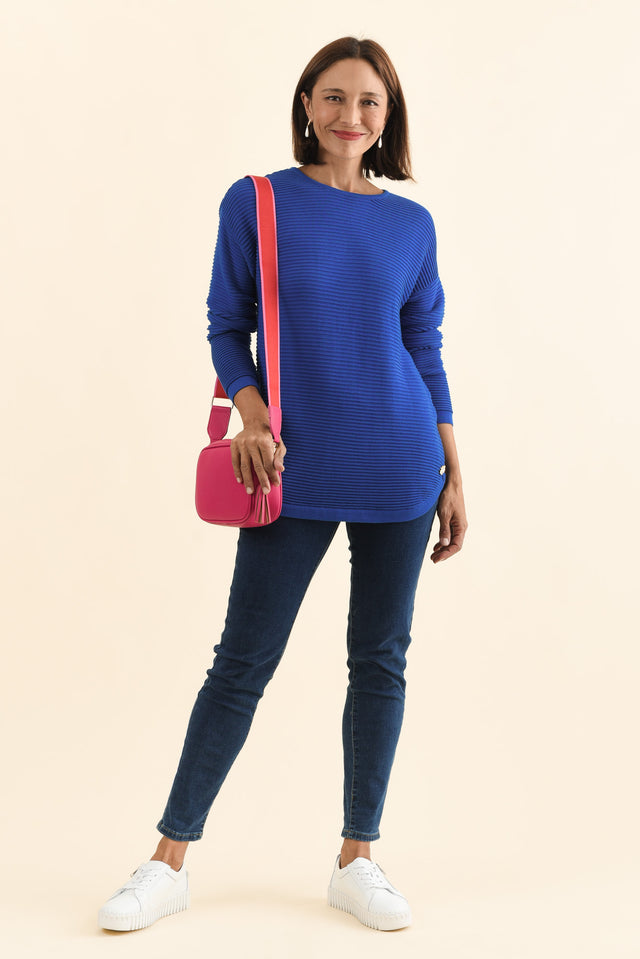 Somer Cobalt Organic Cotton Knit Jumper,Brunette model,alt text|model:Cara image 3