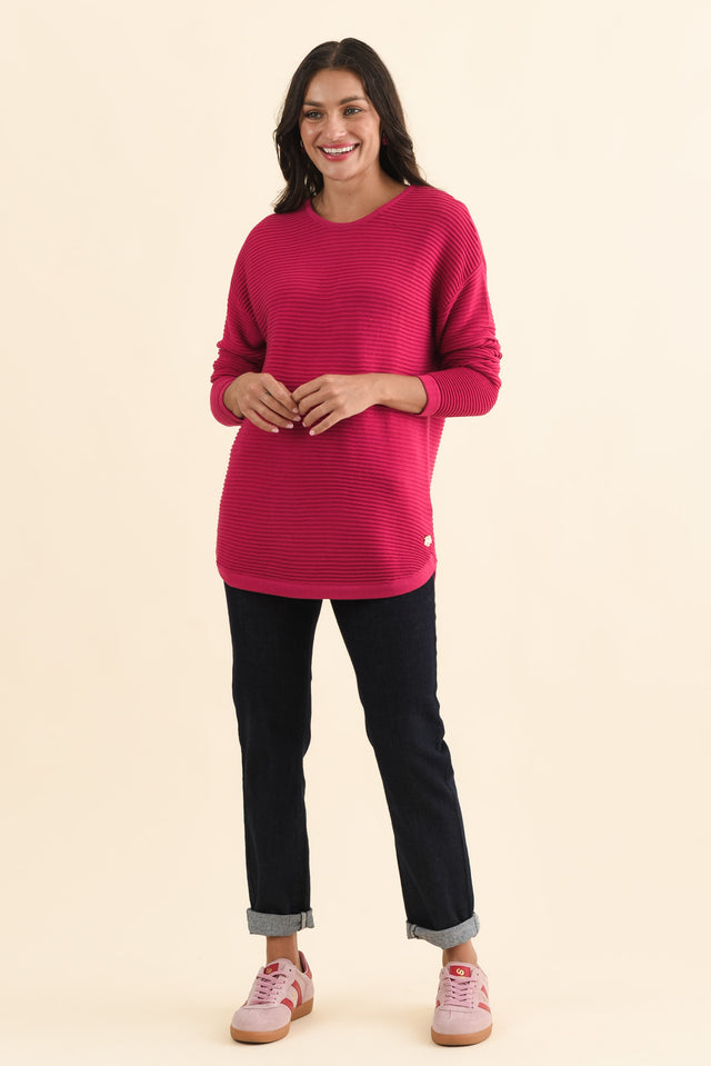 Somer Hot Pink Organic Cotton Knit Jumper,Brunette model,alt text|model:Brontie image 3