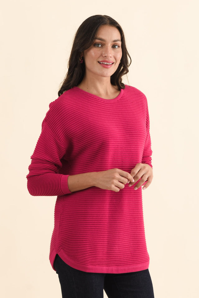 Somer Hot Pink Organic Cotton Knit Jumper,Brunette model,alt text|model:Brontie image 4