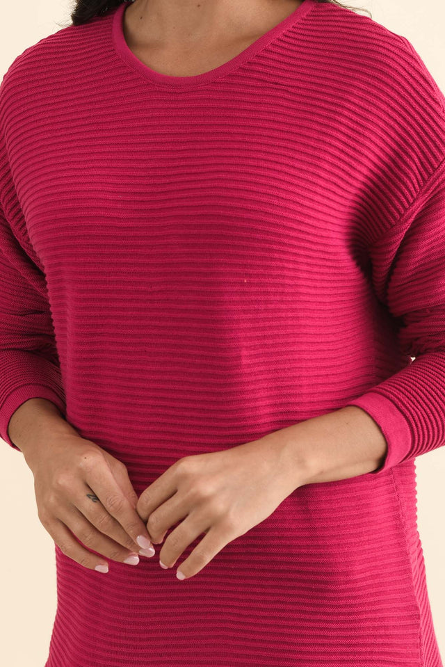 Somer Hot Pink Organic Cotton Knit Jumper,Brunette model,alt text|model:Brontie image 6