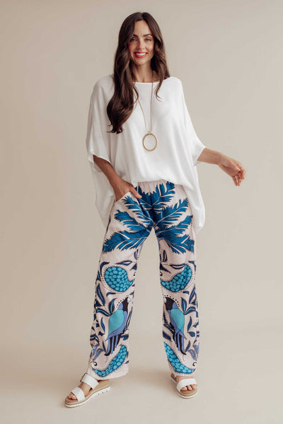 Sona Blue Tropical Wide Leg Pants