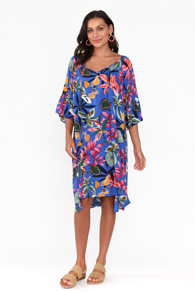 Sophia Blue Tropical Bell Sleeve Dress image 2