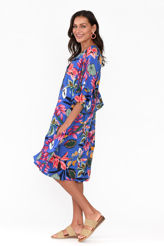 Sophia Blue Tropical Bell Sleeve Dress image 3